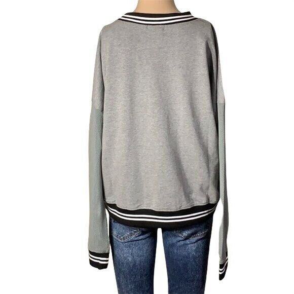 BCBGeneration Womens Sweatshirt Mesh Sleeve Athletic Pullover Retro Gray Large - Picture 10 of 13